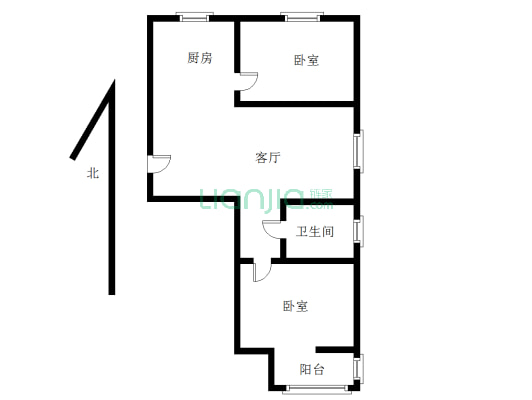高铁板块南北通透两居，明厨明卫-户型图