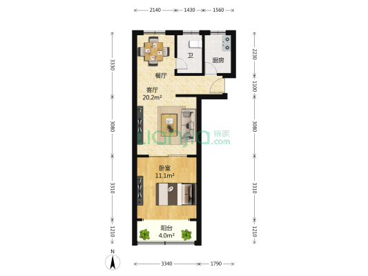华晖苑 1室2厅1卫 51平方