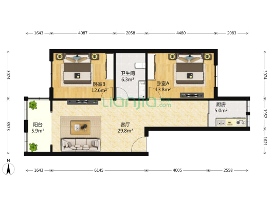 鹏莱花园 2室1厅1卫 90平方