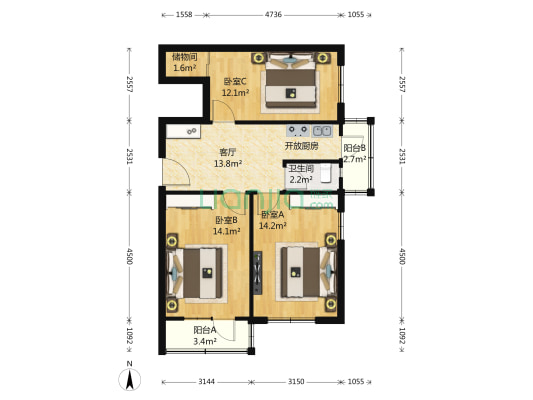 凤园北里 3室1厅1卫 82平方