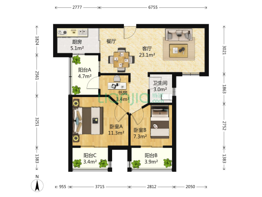 芳满庭 3室1厅1卫 88平方