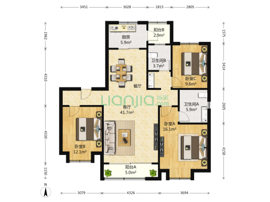 华润中央公园 3室1厅2卫 140平方