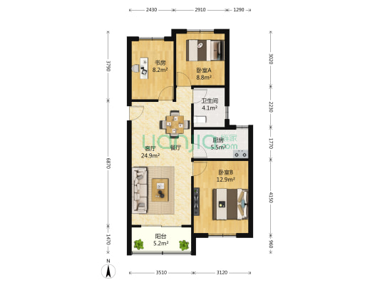 金地艺境(宝山) 3室1厅1卫 91平方