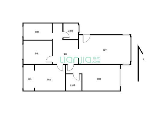 美好家园2楼，商品房，3室2厅2卫，精装拎包住-户型图