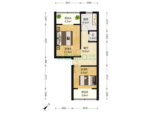 较场坝中街60号 2室1厅1卫 53平方