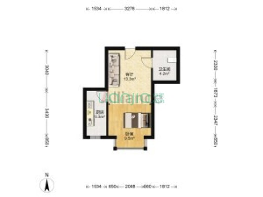 东兴街双语学电梯房 简装一居室 南向高楼层 交通便利-户型图