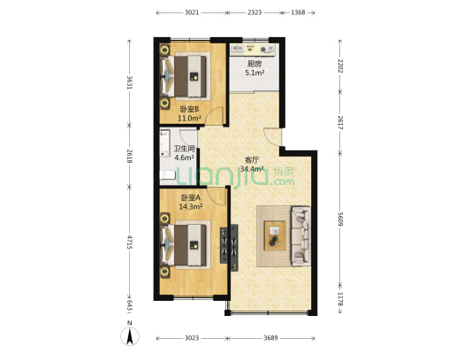 八一小区 2室1厅1卫 87平方