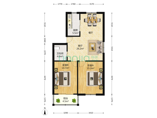运河北路1180弄 2室2厅1卫 93平方