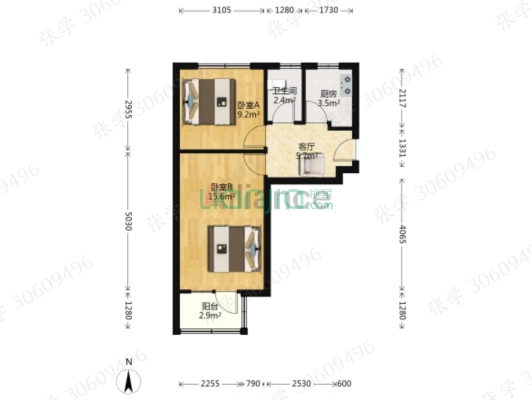南北通透两居室  可以看视频 低楼层-户型图