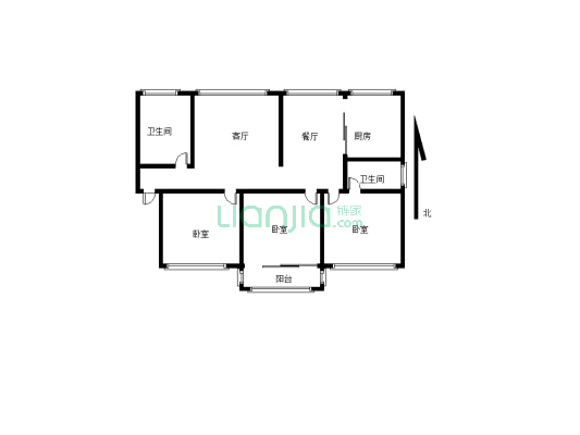 阳光公寓(玉门北路)  三室两厅一厨两卫   户型方正-户型图