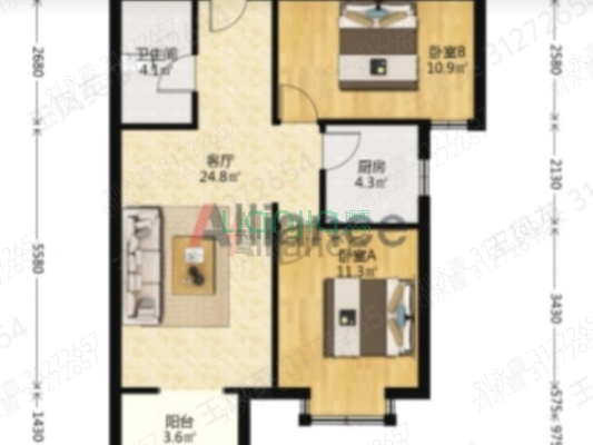 小区清净，在楼上就能看到大石桥批发市场，有838车-户型图
