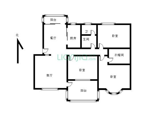 紫荆城 板楼三居室 中间层 精装修 带家具-户型图