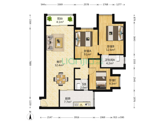 保利椰风半岛 3室1厅2卫 104平方