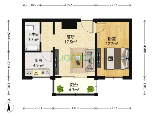 新海北里 1室1厅1卫 56平方