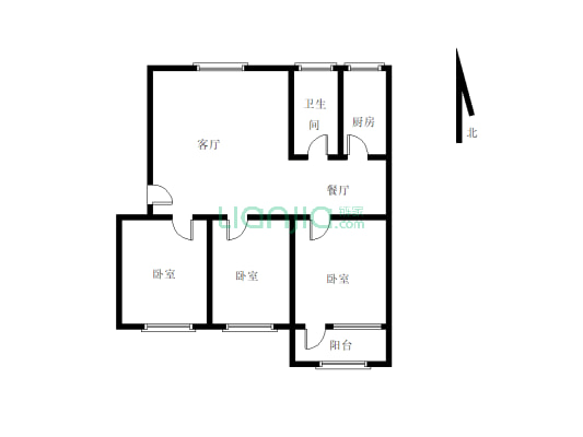 家属院 市三中 三室两厅一厨一卫-户型图