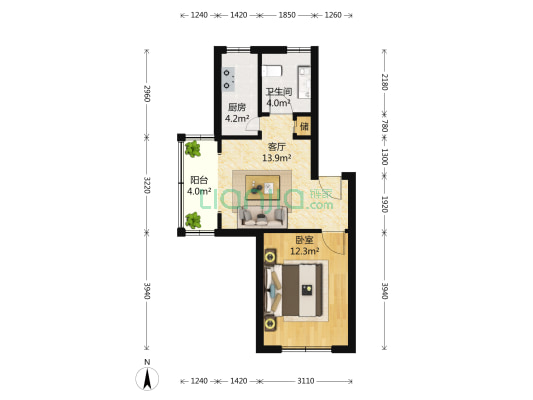 虹梅佳苑 1室1厅1卫 52平方