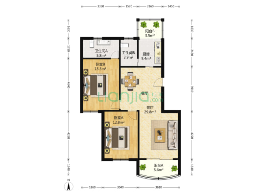伟莱家园 3室1厅2卫 100平方