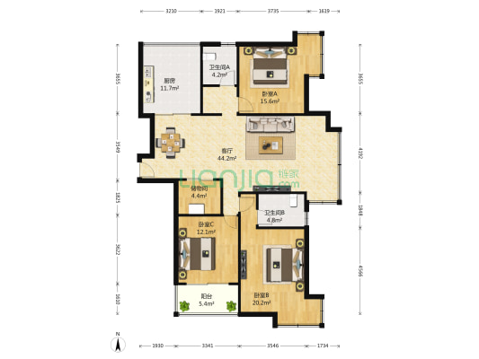 阳光城市花园C区 3室1厅2卫 156平方