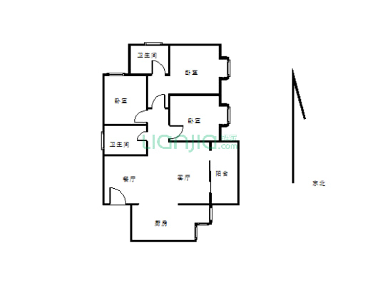 房东工作调动标准三室两厅一厨双卫清水房-户型图