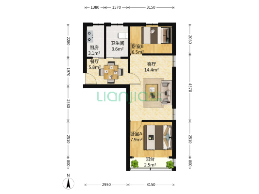 会铁小区 2室2厅1卫 54平方