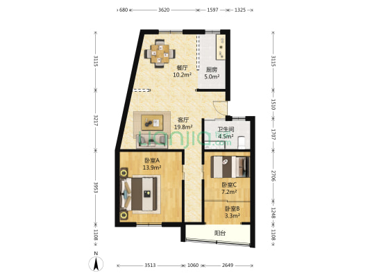 白鹭东苑 3室2厅1卫 91平方