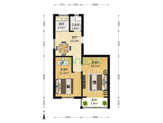 凯旋新村 2室1厅1卫 63平方