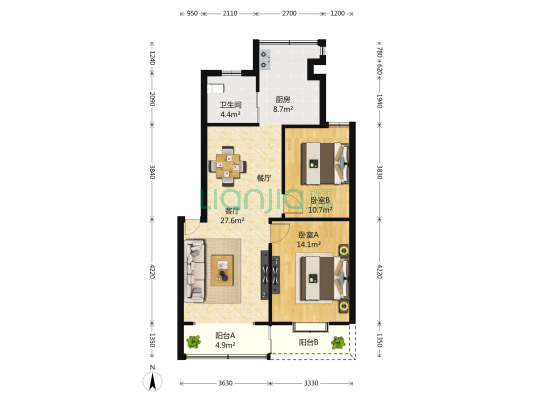 凌兆丹桂苑 2室2厅1卫 85平方