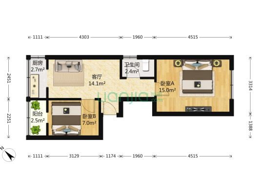 美化里 2室1厅1卫 40平方
