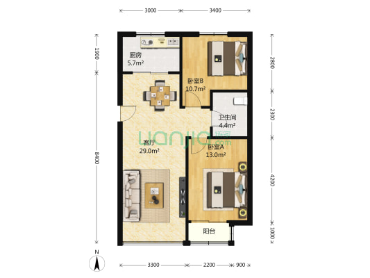 裕民新苑 2室1厅1卫 92平方