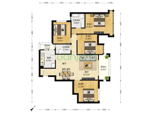 中信未来城北区 4室1厅2卫 138平方