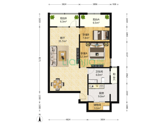 迦南大厦 2室1厅1卫 131平方