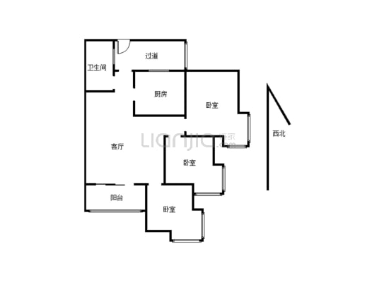 三室两厅户型方正小区有绿化有物管-户型图
