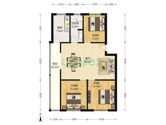 三家店华北路 3室1厅1卫 112平方