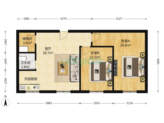 华仁路31号院 2室1厅1卫 85平方