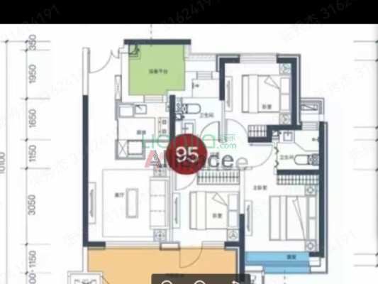 花田路 电梯房 集中供暖 南北通透三居-户型图