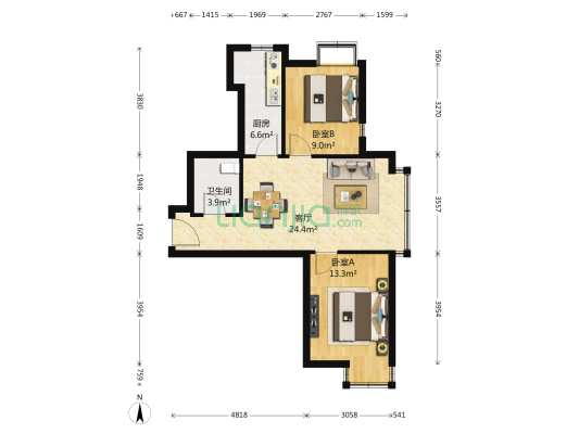 滨翔花园（远洋城4期） 2室1厅1卫 86平方