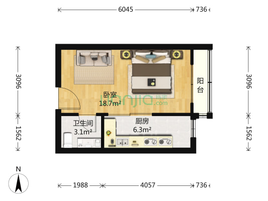 华阳风尚 1室0厅1卫 46平方