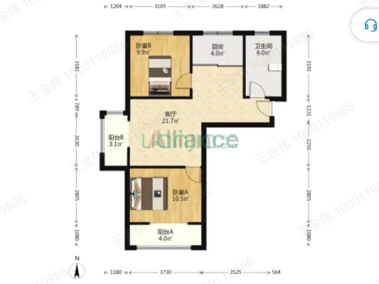 香邑溪谷南北通透两居室 精装修 带车位-户型图