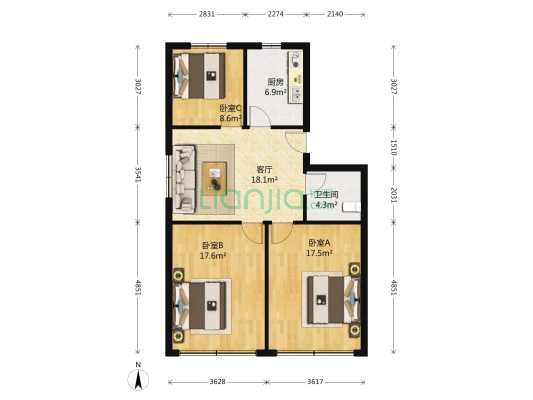 东果园社区 3室1厅1卫 94平方