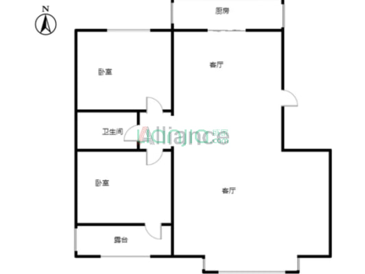联合小区六号院 2室2厅 南 北-户型图