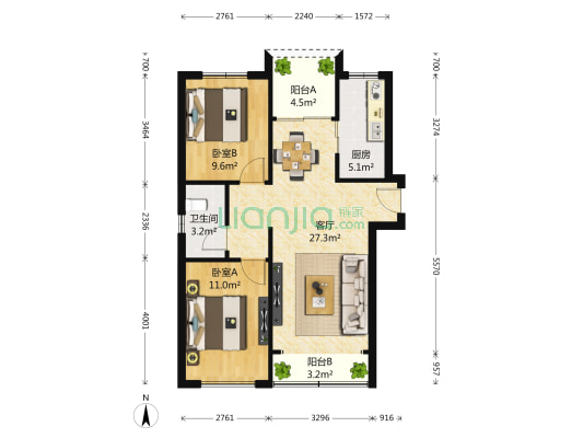 远洋时代城二期 2室1厅1卫 84平方