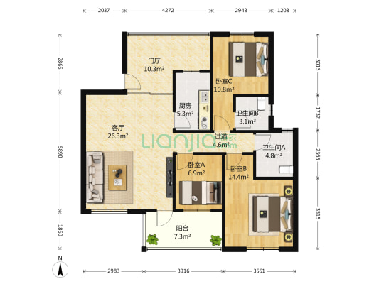 那城 3室1厅2卫 137平方