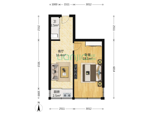 广灵里 1室1厅1卫 52平方
