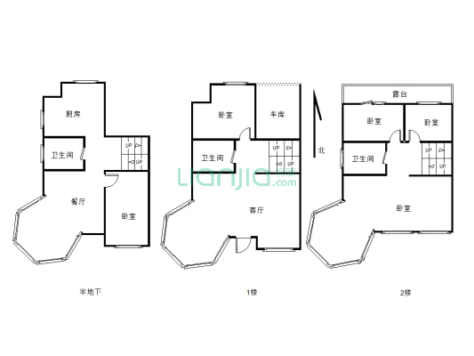 富丽春城别墅，实验二中，一二楼加半地下带车库-户型图