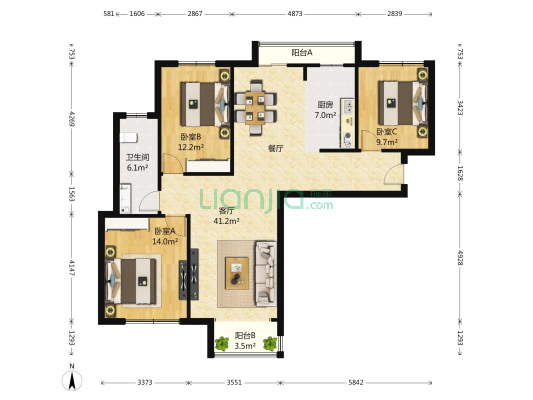 华润海中国三期 3室1厅1卫 127平方