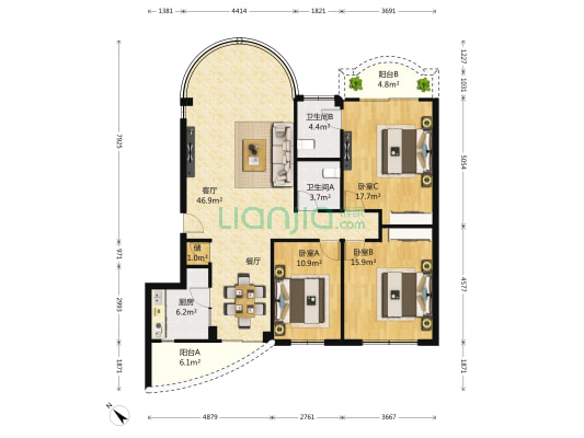 金都花园 3室1厅2卫 141平方