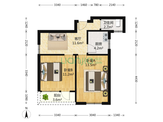 市光三村 2室1厅1卫 64平方