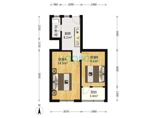 上钢四村 2室0厅1卫 46平方