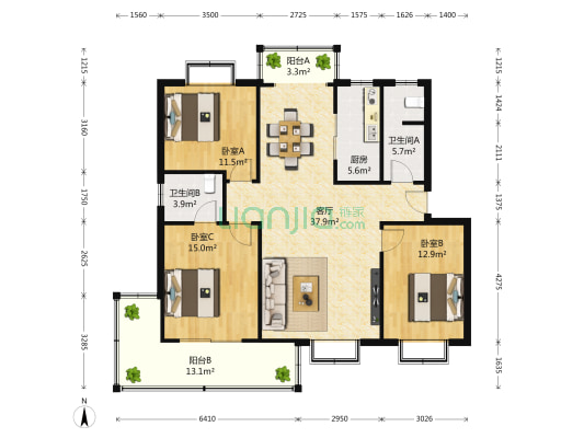 湖东音乐苑 3室1厅2卫 129平方