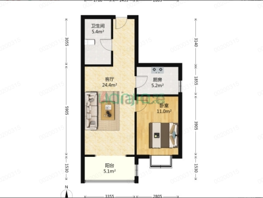 范阳路 全南正规一室一厅，精装修 拎包住-户型图